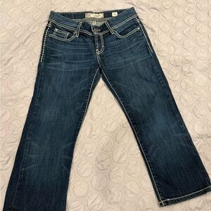 BKE Denim Starlite Dark Blue Cropped Capri Jeans with White Contrast Stitching